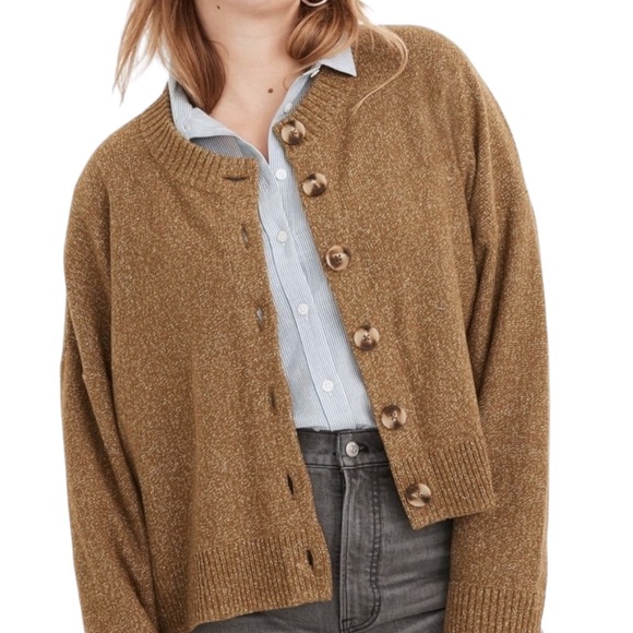 Madewell Broadway Marled Olive Green Cropped Cardigan - XS - Picture 3 of 16